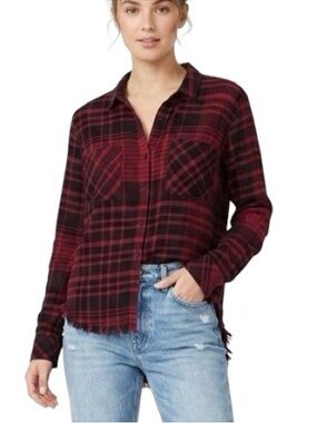 Anthropologie Cloth & Stone Red and Black Plaid Button Down Shirt Size Small